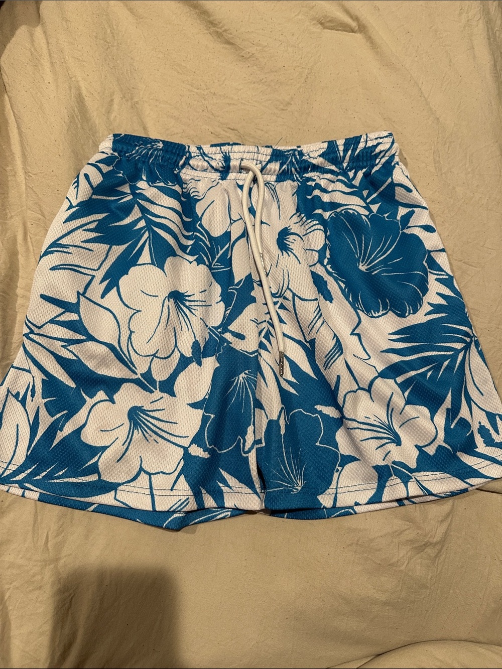 Drip Blue and White Floral Drawstring Shorts